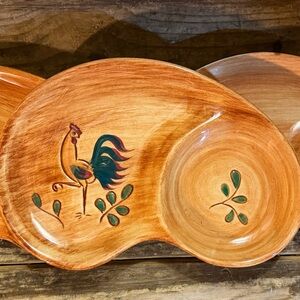 Hand-Painted Ceramic Divided Snack Plate Rooster Design Pennsbury Pottery